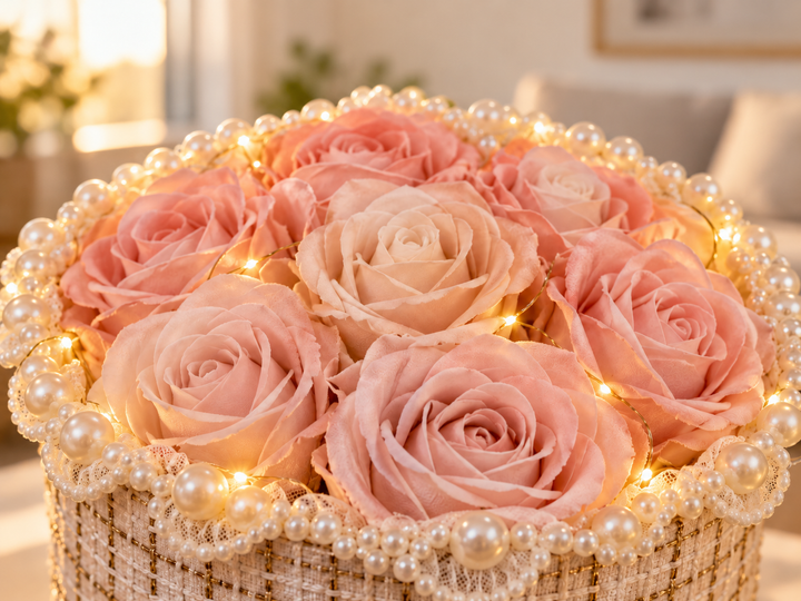 Roses en savon Destinaé illuminées par une guirlande LED