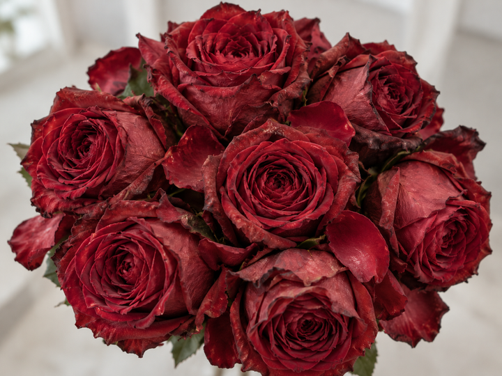 Bouquet de roses fraîches fanées